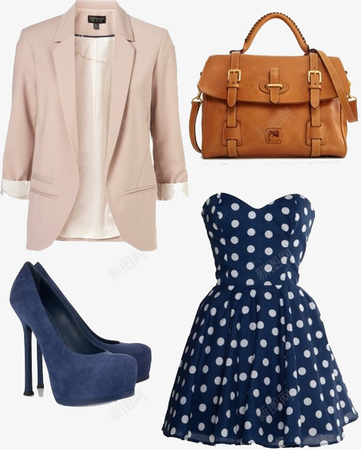 蓝色波点抹胸连衣裙png免抠素材_88icon https://88icon.com 女装 女鞋 服饰搭配 高跟鞋