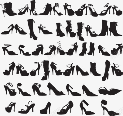 夏日元素图标矢量下载黑色女士各类高更和平底鞋图标元图标