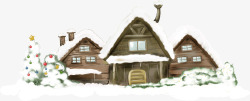 冬季雪中房屋大树素材