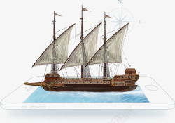 手绘创意合成帆船素材