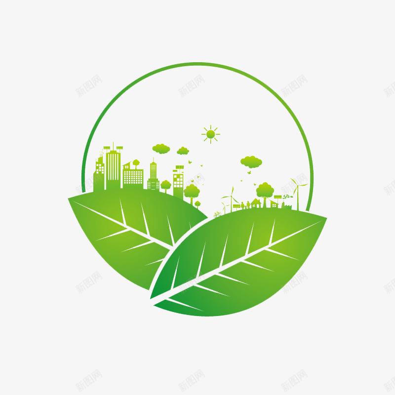 绿色创意城市环保png免抠素材_88icon https://88icon.com 创意 城市环保 绿色叶子
