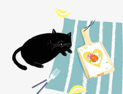 偷吃卡通手绘可爱动物小猫咪高清图片