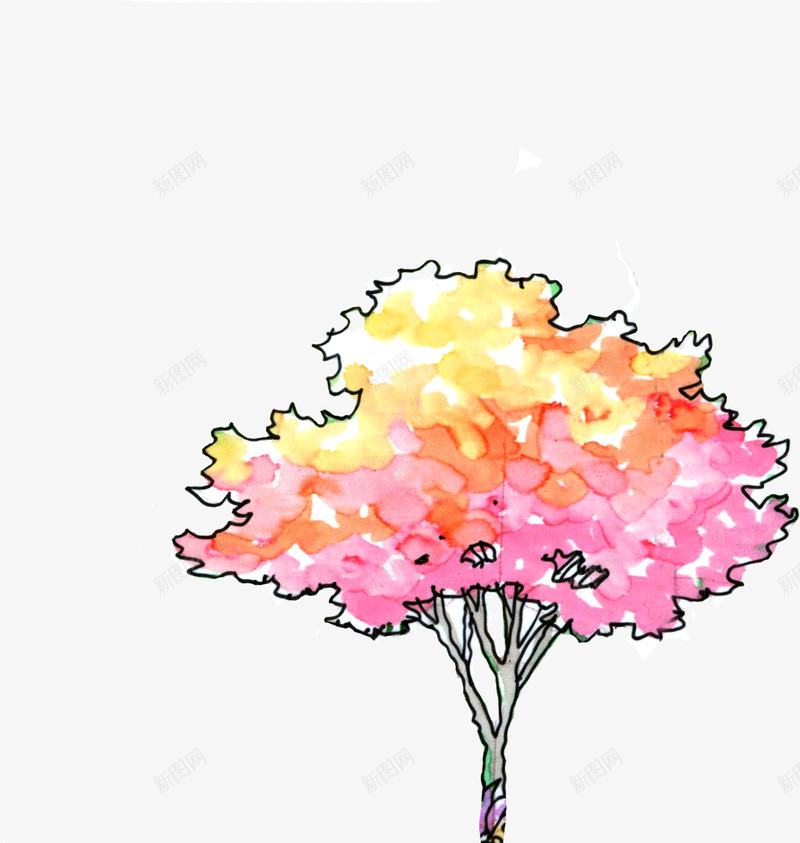 黄粉色大树景观装饰png免抠素材_88icon https://88icon.com 大树 景观 粉色 装饰