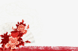 红色牡丹花边框装饰漂浮素材