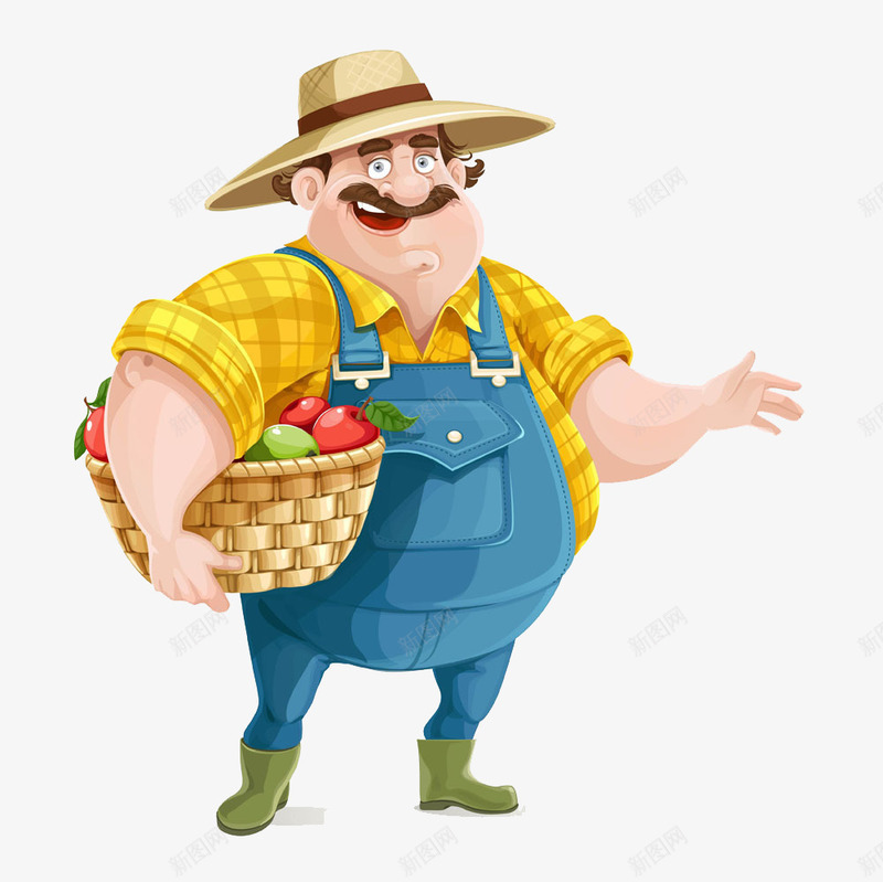 抱着蔬果的农民png免抠素材_88icon https://88icon.com 蔬菜篮子卡通农民戴帽子的男人男性插画