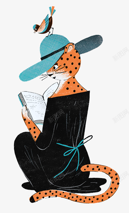创意豹女士手绘图png免抠素材_88icon https://88icon.com 创意豹女士手绘图 手绘动物图 看书的豹子