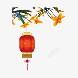 红色中国风花朵灯笼素材