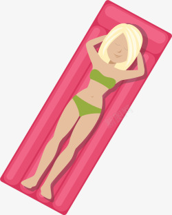 粉红充气床上的比基尼美女矢量图素材