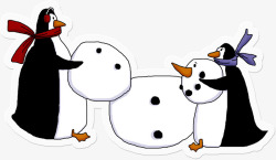 卡通企鹅堆雪人素材