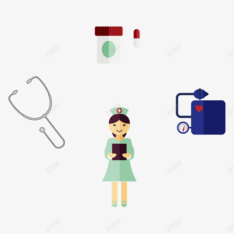 手绘女护士与医疗健康器材矢量图ai免抠素材_88icon https://88icon.com 健康 医疗 医疗健康器材 女护士 手绘 护士形象矢量 矢量风格 矢量图