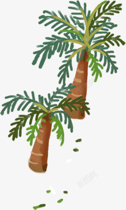 手绘夏日大树椰树植物素材