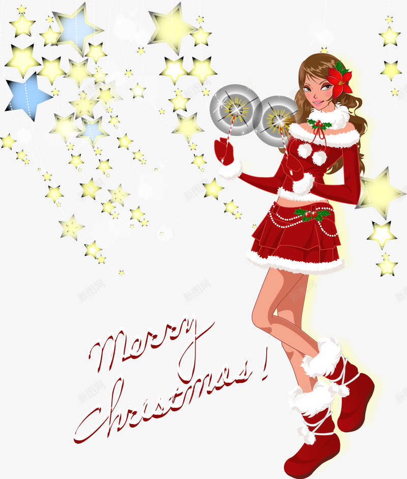 星星和穿着圣诞服的少女png免抠素材_88icon https://88icon.com 圣诞女孩 圣诞矢量素材 星星 穿着圣诞服的少女