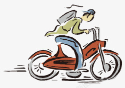 卡通手绘骑电动车男人上班素材