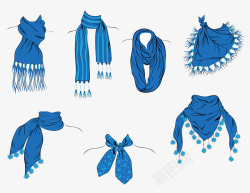 温暖的围巾多款式优雅蓝色女士围巾合集高清图片