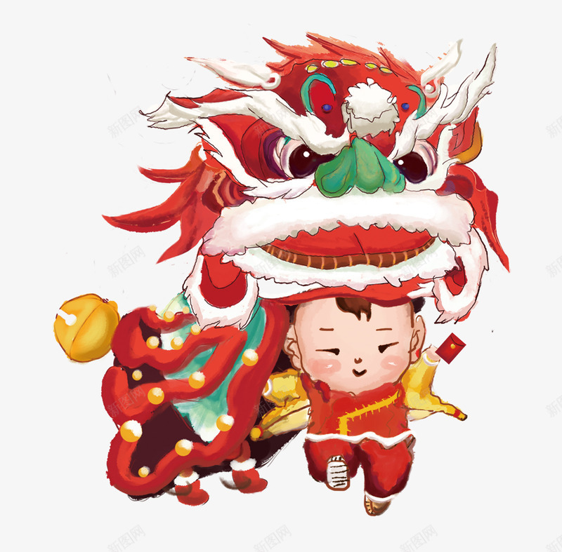 春节舞狮卡通人物图png免抠素材_88icon https://88icon.com 卡通中国风手绘图 新年 新年来了 新春贺岁 春节 舞狮卡通人物