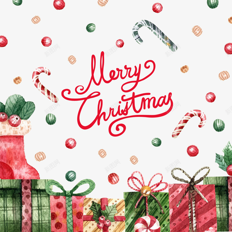 水彩绘圣诞节礼盒和礼物png免抠素材_88icon https://88icon.com 包装 圣诞节 彩色 手绘 水彩 海报边框 礼物