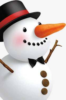 插着胡萝卜鼻子带着绅士帽的雪人素材