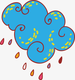 手绘卡通彩色云朵雨滴矢量图素材