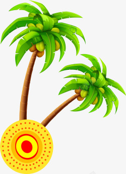 绿色卡通海岛椰树素材