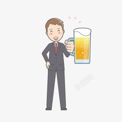 扁平化卡通职业男人喝啤酒素材