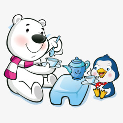 喝茶的北极熊和企鹅素材