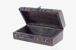 黑色打开的复古木盒实物素材