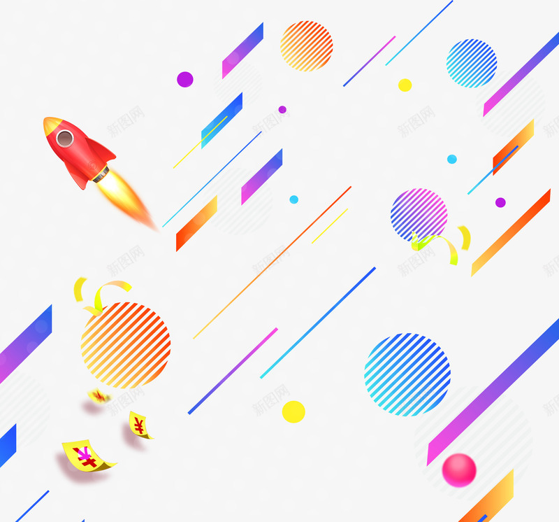彩色渐变几何漂浮psd免抠素材_88icon https://88icon.com 几何 圆形 圆球 彩色 波普 渐变 漂浮 火箭