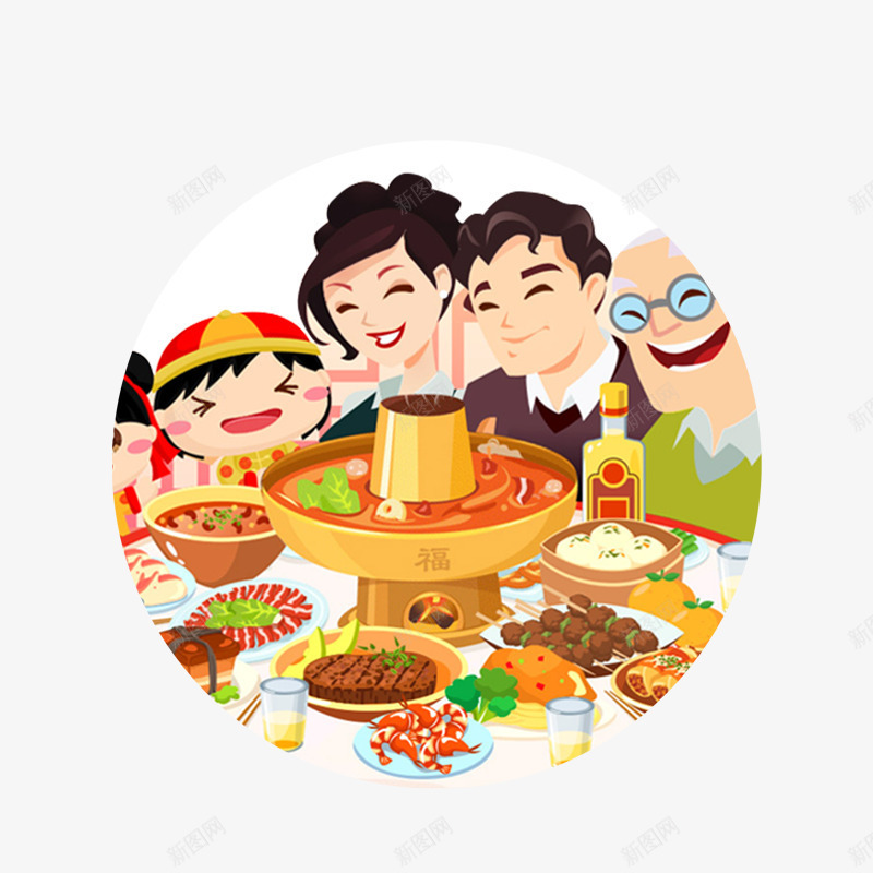 红色年夜饭美食实物元素psd免抠素材_88icon https://88icon.com 团圆 圆形 年夜饭 扁平化 火锅 红色 美食