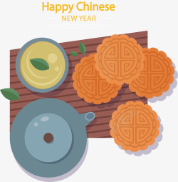 中国风春节月饼茶壶矢量图素材