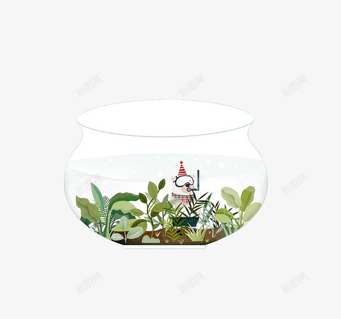 卡通小水缸png免抠素材_88icon https://88icon.com 植物 水缸 水草 金鱼