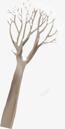 手绘冬季棕色大树雪花素材