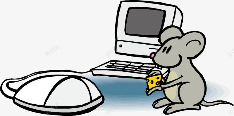 在电脑旁边偷吃的小老鼠png免抠素材_88icon https://88icon.com 奶酪 手绘老鼠 插图 电脑 鼠标