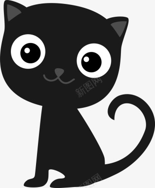 呆萌黑色可爱小猫图标图标