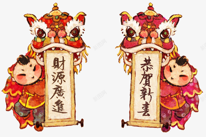 传统春节插画psd免抠素材_88icon https://88icon.com 中国春节 喜庆 民俗风俗 舞狮