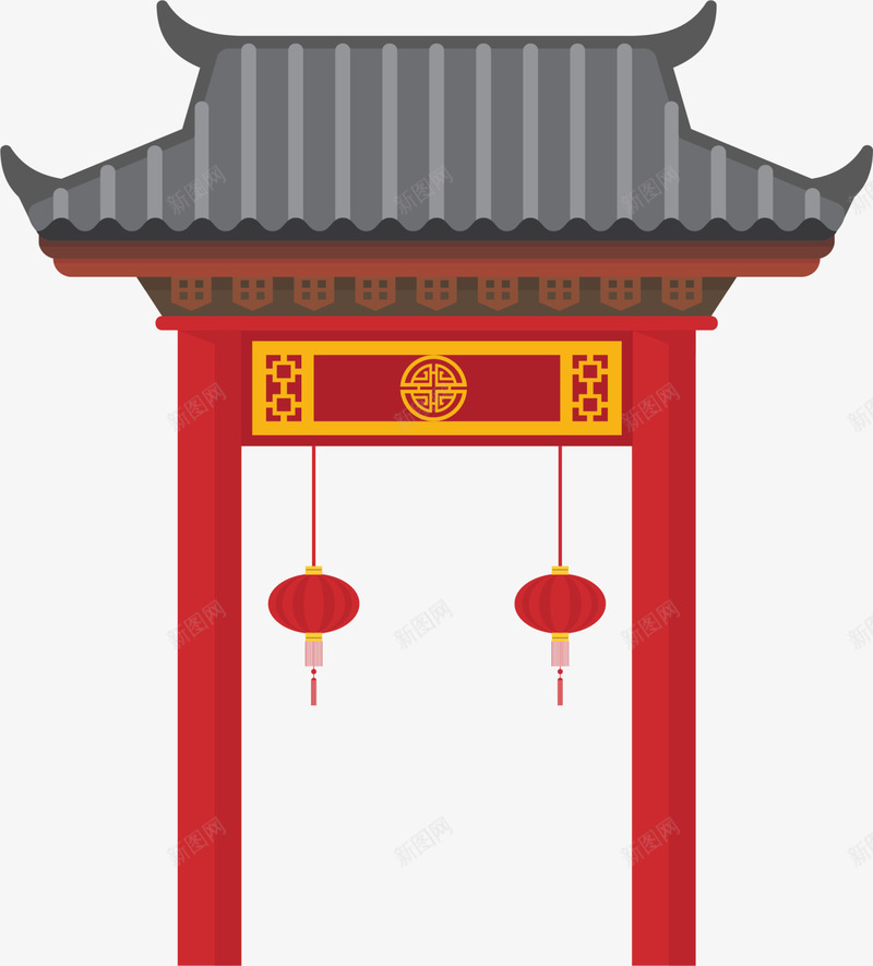 春节红色建筑大门png免抠素材_88icon https://88icon.com 喜庆 建筑大门 春节大门 灯笼挂饰 红色大门 红色灯笼