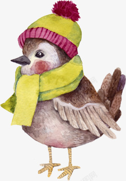 戴帽子和围巾的小鸟素材