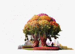 彩色花朵大树装饰图案素材