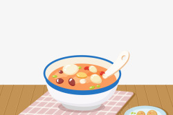 腊八粥碗手绘插画腊八节桌上的一碗腊八粥高清图片