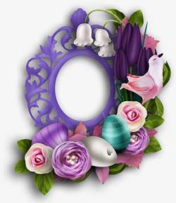 装饰紫色花朵小鸟边框素材