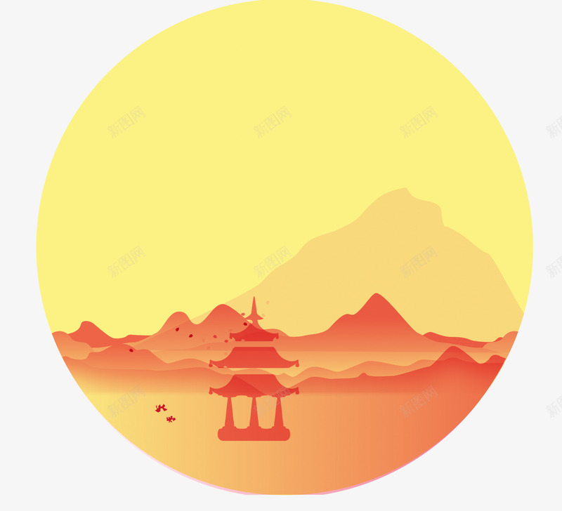 中国风黄昏png免抠素材_88icon https://88icon.com 中国风 亭子 国风 山脉 素材 黄昏