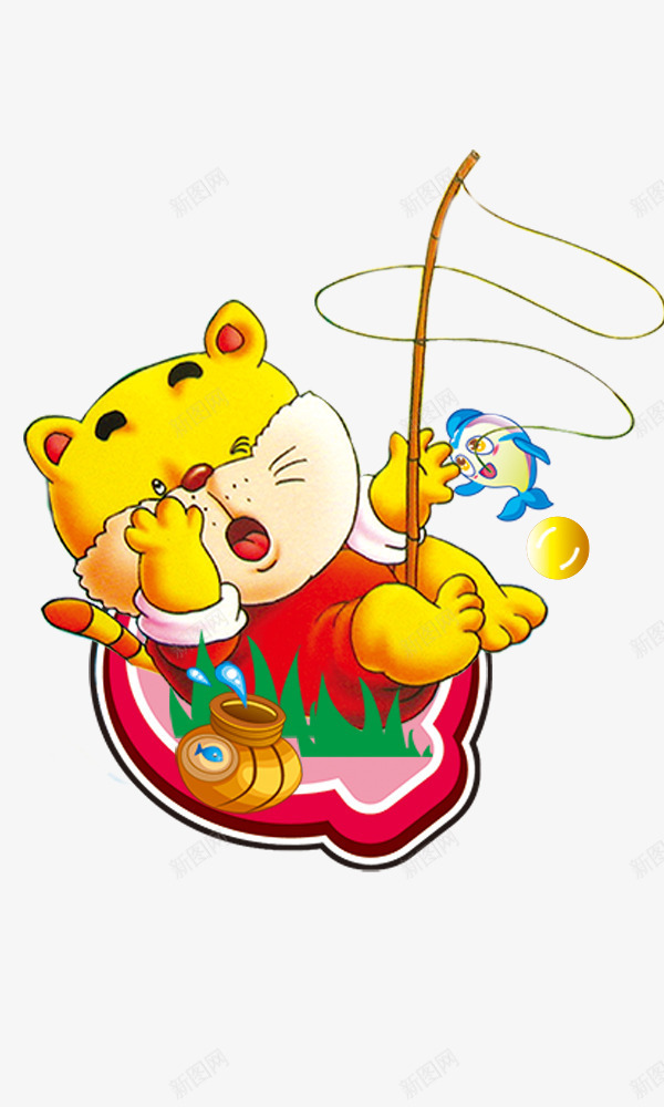 小猫钓鱼psd免抠素材_88icon https://88icon.com 卡通小猫 小猫钓鱼 钓鱼 鱼竿