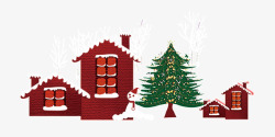 圣诞节红色木屋雪人圣诞树素材