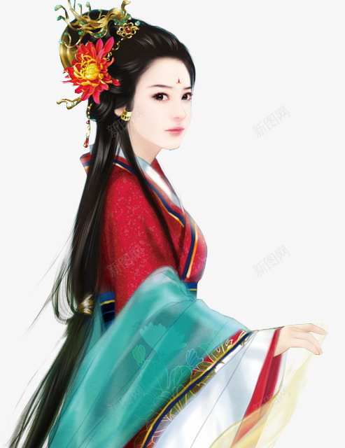 红衣华贵宫装美女侧面古风手绘png免抠素材_88icon https://88icon.com 侧面 华贵 古风 红衣 美女