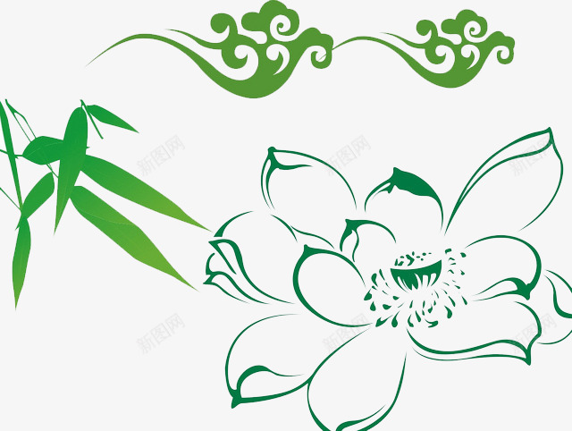祥云翠竹荷花绿色图案png免抠素材_88icon https://88icon.com 创意年会 祥云 绿色 翠竹 荷花