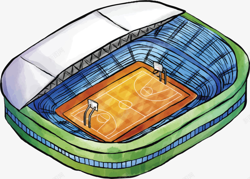 手绘风水彩篮球场矢量图ai免抠素材_88icon https://88icon.com 手绘球场 手绘风 水彩球场 球场 矢量png 篮球场 矢量图