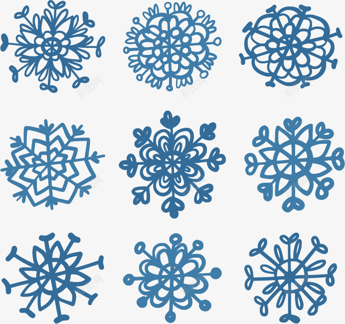 蓝色雪花矢量图ai免抠素材_88icon https://88icon.com 九种雪花形状 冬日素材 圣诞素材 矢量图