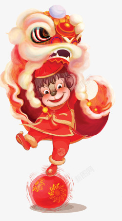 舞狮子春节猴子中国风过年素材