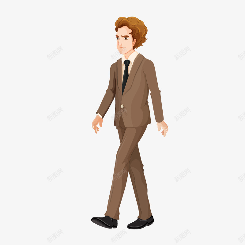 棕色西装男人png免抠素材_88icon https://88icon.com 一位 卡通 棕色 白领 西装 走路 领带 黑色