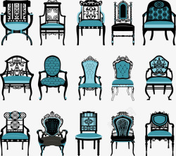 蓝色欧式复古贵妃椅素材