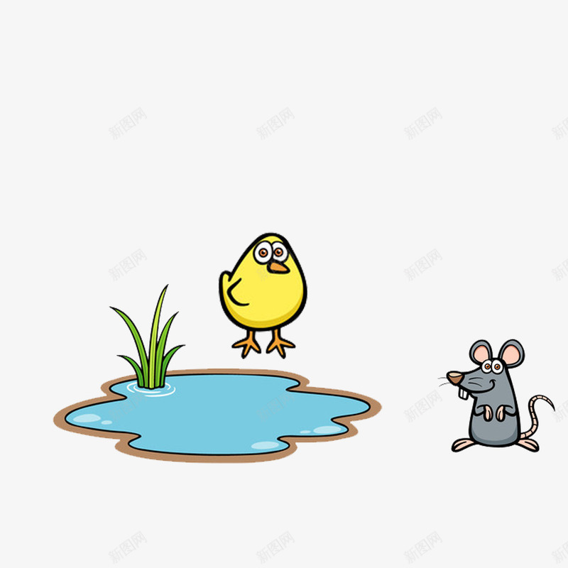 池塘边的小老鼠和小鸡png免抠素材_88icon https://88icon.com 卡通 小老鼠 小鸡 池塘